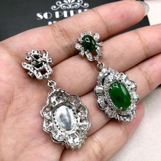 "IN-STOCK, READY FOR SHIPPING. FREE WORLDWIDE UPS EXPRESS SHIPPING! ENJOY OUR WORRY-FREE SERVICE AND THE DAZZLING, GENUINE JEWELRY WE DESIGN AND HANDCRAFT WITH LOVE❤️ ABOUT THE ITEM: CUSTOM ORDER ONLY! One-of-a-kind, handcrafted, NATURAL, UNTREATED Burmese jadeite surrounded by white, colourless F/VS, natural, sparkling diamonds. Set in handmade 18K solid white gold, HUGE CHANDELIER earrings. These earrings were customary handcrafted and hand-set with our professional goldsmiths.  Perfect for an Elegant Green Baguette Cut Earrings, Polished Green Jewelry For Evening, Green Polished Jewelry For Evening, Green Polished Evening Jewelry, Green Polished Finish Evening Jewelry, Luxury Silver Emerald Earrings, Huge Chandelier, Green Art Deco, Burmese Jade