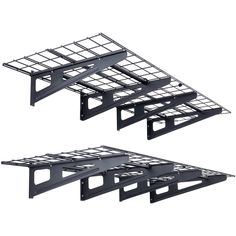 three metal shelves with one shelf attached to each other