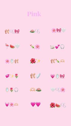 the pink background has many different types of hearts and other things on it's side