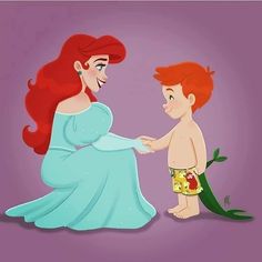 the little boy is playing with princess ariel from disney's animated movie, the little mermaid