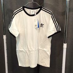 Mens Adidas T-Shirt Three Strip Nwt White With Black Strips And Logo Size Xl Mens Adidas, Adidas T Shirt, Adidas White, Adidas Shirt, Adidas Black, White Adidas, Black T Shirt, Black Adidas, Adidas Men