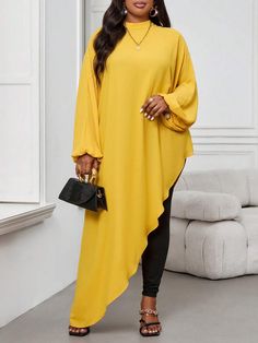 SHEIN Lady Plus Size Autumn And Winter Elegant White Round Neck Bishop Sleeve Long Sleeve Asymmetrical New Product Women Two-Piece Outfits Long Sleeve Women Blouses | SHEIN Plus Size Autumn, Outfits Long Sleeve, Sleeve Women, Bishop Sleeve, Women Blouses, Two Piece Outfit, Black Knit, Fashion Classy, Long Sleeve Knit