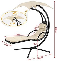 an image of a swing chair with measurements for the seat and back rest area in front of it