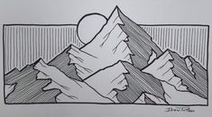 a black and white drawing of mountains