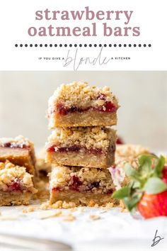 strawberry oatmeal bars stacked on top of each other