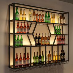 a shelf filled with lots of different types of bottles