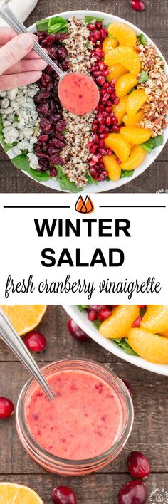 winter salad with fresh cranberry vinaigreate and oranges on the side