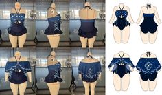 several images of different types of swimsuits on display