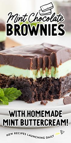 mint chocolate brownies with homemade mint buttercream