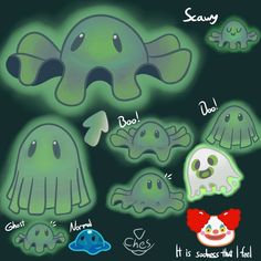 some very cute little green and blue items on a black background with the words scary above them