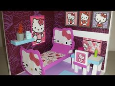 a hello kitty dollhouse with furniture and accessories in the room, including a bed