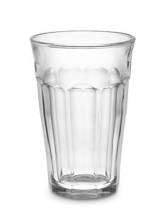 a clear glass is shown on a white background