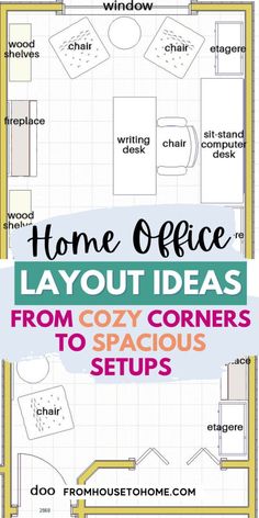 Home office layout ideas for cozy corners or spacious setups. Home Office Ideas For Women L Shape Desk, Home Office Bonus Room Ideas, Office With Sitting Area Layout, Home Office Design With L Shaped Desk, Home Office Ideas Large Room, Home Office With Sitting Area Layout, Duel Office Ideas, Office Guest Room Layout Ideas, Office Cubicles Layout