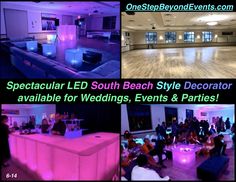 several different images of an event with people sitting and standing in front of the dance floor