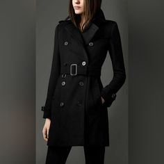 In Very Good Condition Us Size 4 Black Trench Coat, Burberry Trench, Burberry Trench Coat, Burberry Jacket, Trench Coat Black, Burberry, Trench Coat, Cashmere, Jackets For Women