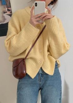 Wardrobe Reset, Yellow Cardigan Outfits, Knit Coat, Yellow Cardigan, Autumn Outfits, Cardigan Outfits, Oversized Dress, Fall Fits