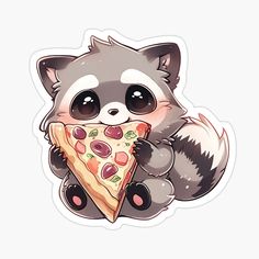 a raccoon holding a slice of pizza with its paws on it's chest