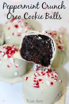 peppermint crunch oreo cookie balls on a plate