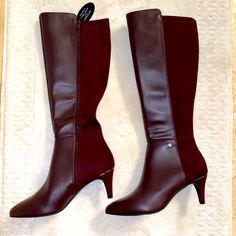 Nwob Alfani Burgundy Boots. Never Worn. Pet Free/Smoke Free Home Winter Knee-high Burgundy Boots, Burgundy Knee-high Winter Boots, Burgundy Knee-high Boots For Winter, Fitted Burgundy Boots For Winter, Medium Width Boots For Formal Fall Occasions, Tall Boots For Formal Fall Occasions, Tall Formal Boots For Fall, Fitted Burgundy Heeled Boots For Winter, Elegant Burgundy Knee-high Boots