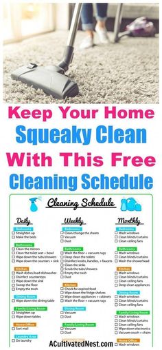 Keep Your Home Clean with a Printable Cleaning Schedule- This printable cleaning schedule is very comprehensive! It contains daily, weekly, and monthly cleaning checklists, but is designed to be easy to manage, not overwhelming. cleaning schedule! | home cleaning tips, cleaning checklist, daily cleaning, weekly cleaning, monthly cleaning, clean home #cleaningTips #homemaking #freePrintable #householdcleaningtips Monthly Cleaning Checklist, Cleaning Ceiling Fans, Cleaning Schedule Printable, Cleaning Painted Walls, Cleaning Blinds, Deep Cleaning Tips, Weekly Cleaning, Cleaning Dust, Household Cleaning Tips