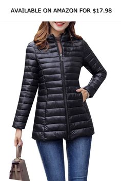 Naliha Women Light Weight Down Coat Parka Long Ultralight Packable Puffer Jacket ◆ AVAILABLE ON AMAZON FOR: $17.98 ◆ Product information:Material:71% PolyesterType:Regular fitPattern:SolidNeck Type:Round NeckSleeves:Long SleeveWeight:500gNote: Please check the detail scale of the product before you buySize information:S(tag M) :Bust:98cm/38.58",Waist:88cm/34.65",Length:72cm/28.35",Sleeve:59cm/23.23",Shoulder:38cm/14.96"M(tag L) :Bust:102cm/40.16",Waist:92cm/36.22",Length:73cm/28.74",Sleeve:60cm/ Long Coats For Women Winter, Long Coats For Women, Coats For Women Winter, Peacoat Women, Winter Jackets For Women, Women Winter Jacket