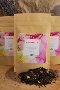 A photo of Grow Tea Company's Strawberry Leaf Tea in eco-friendly zipped packaging. Wild Strawberries, Tea Companies, Types Of Tea, Summer Refreshments, Holiday Drinks, Black Tea