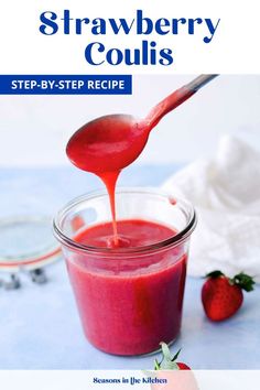 strawberry cough syrup being poured into a jar