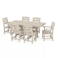 a table and six chairs are shown against a white background with no one in it