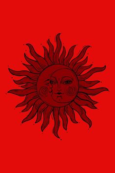 a drawing of a sun on a red background