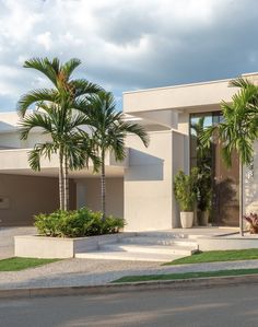 a house with palm trees in front of it