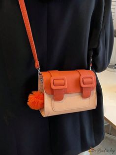 Bird in Bag - Two-Tone Menge Bag Decorative Buckle Chic Orange Bags For Fall, Trendy Orange Square Satchel, Fall Orange Crossbody Bag, Orange Fall Bag With Adjustable Strap, Orange Bag With Adjustable Strap For Fall, Orange Rectangular Shoulder Bag For Fall, Bird In Bag, Bag Bag, Square Bag