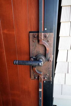 an old door handle on a wooden door