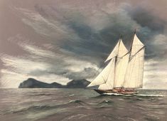 a painting of a sailboat in the ocean