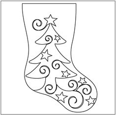 a christmas stocking with stars and swirls on the bottom, in black and white