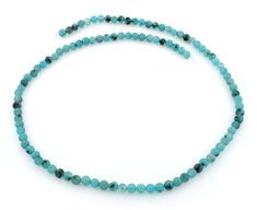 a blue beaded necklace with black beads on a white background and an empty space in the middle