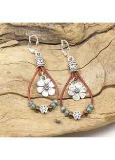 Color:Silver;Package Contents:1 Pair X Earrings;Occasion:Sport; Anting Manik, Cottage Grove, Dangle Earrings Boho, Cord Jewelry, Boho Leather, Earrings Flower, Styl Boho, Floral Jewellery, Bead Leather