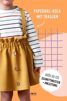 Ein Paperbag-Rock und ein Latzkleid in einem E-Book! Für den Rock sind dehnbare und nicht dehnbare Stoffe möglich. Bei dehnbaren Stoffen eignen sich am besten Sweat, French Terry & Sommersweat, Waffel-Jersey und Stretchcord. Bei Webware ist Cord natürlich toll für Röcke! Aber auch Denimstoffe oder Jacquard eignen sich. Wie in allen E-Books sind alle Schritte detailreich mit Bildern erklärt und sehr verständlich, außerdem gibt es super viele Varianten zu entdecken! #kinderrock E Books, French Terry, Clothes