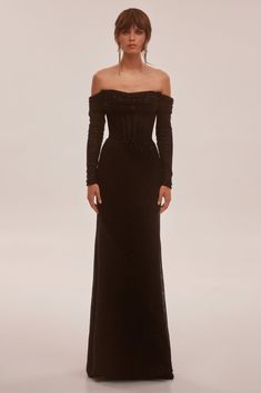 Buy Elegant black off-the-shoulder sparkling maxi dress at Milla Dresses. Wide size range from XXS to XXL. FREE shipping across the USA. Return in 30 days. Black Long Sleeve Evening Gown, Black Evening Gown, Straight Back, فستان سهرة, Long Train, Glam Dresses, Sequin Fabric, Dress Cover, Classy Dress