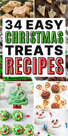 christmas treats that include cookies, pretzels and other desserts are featured in this collage