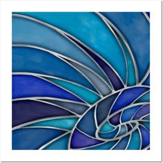 an abstract painting with blue and silver colors