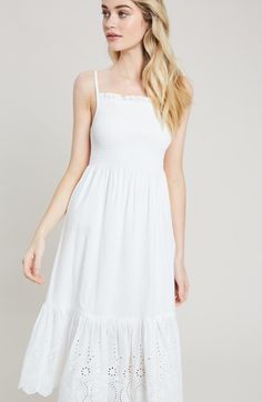 White Eyelet Lace Dress Sundress Boho, Flowy Midi Skirt, Eyelet Lace Dress, Flowy Midi Dress, Sundress Dress, Bodice Top, Casual White Dress, Midi Dress Summer, Eyelet Dress