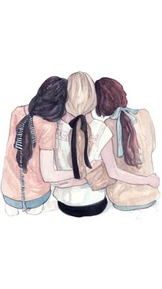 Friends Sketch, Best Friend Drawings, Friends Illustration, Bff Drawings, Drawing Hair, Three Girls, Friends Wallpaper, Drawings Of Friends, Girly Drawings