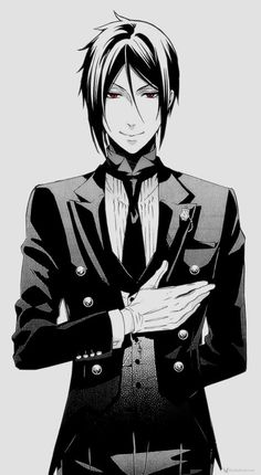 an anime character wearing a suit and tie with his hands folded in front of him