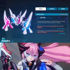 two screenshots of anime characters, one with pink hair and the other with blue eyes