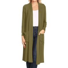 Product Description: Solid duster cardigan in a loose fit with an open front, long sleeves, and side pockets. Approx: Length: 42.5in, Bust: 37in, Sleeve: 23in, Shoulder: 18in Model is wearing a size SMALL Size Chart(Inches) / HCD00875 S => Shoulder: 19 / Sleeve: 24 / Length: 43.5 M => Shoulder: 18.5 / Sleeve: 23.5 / Length: 43 L => Shoulder: 18 / Sleeve: 23 / Length: 42.5 1XL => Shoulder: 19.5 / Sleeve: 24.5 / Length: 44 2XL => Shoulder: 20 / Sleeve: 25 / Length: 44.5 3XL => Shoulder: 20.5 / Sle Moa Collection, Duster Cardigan, Short Sleeve Cardigan, Womens Basic, Cardigan Jacket, Long Cardigan, Women's Casual, I Dress, Cardigans For Women