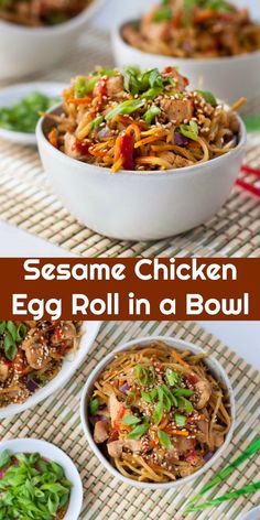 sesame chicken egg roll in a bowl