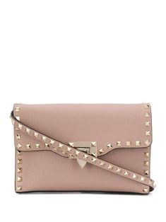 nude pink calf leather gold-tone Rockstud embellishment grained texture adjustable shoulder strap flip-lock fastening gold-tone logo lettering internal slip pocket Valentino Garavani Bag, Patches Fashion, Valentino Rockstud, Valentino Bags, Pink Leather, Pink Bag, Valentino Garavani, Leather Crossbody Bag, Cross Body Handbags