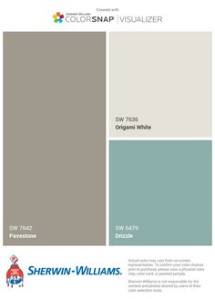 the color scheme for sherylin williams's paint swatches, including gray and white