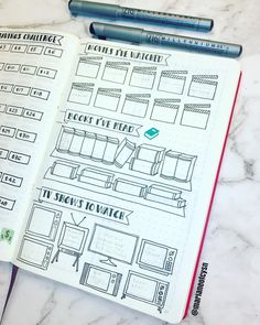 Need a way to remember those books, movies and TV shows? Try adding a tracker like this to your Bullet Journal. Bullet Journal Lists, Bullet Journal 2019, Bullet Journal Hacks, Bullet Journal Tracker, Bullet Planner, Bullet Journal Mood, Bullet Journal Aesthetic, Bullet Journal Notebook