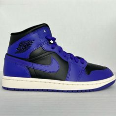 - Nike Air Jordan 1 Mid Black/Dark Concord Sail - Brand New Condition - Women's 7 - Cm 24 - Black/Purple This Pair Is Brand New In Box. Shoes Is Photos Is The Exact Pair You Are Purchasing. Your Satisfaction Is Very Much Appreciated, Please Reach Out If You Have Any Questions. Final Sale Thank You For Your Purchase. Purple Leather Low-top Jordan Shoes, Purple Leather Lace-up Jordan Shoes, Purple Mid-top Custom Sneakers With Boost Midsole, Custom Purple High-top Sneakers With Cushioned Footbed, Purple Leather Basketball Shoes With Cushioned Footbed, Purple High-top Jordan Shoes, Purple Leather Jordan Shoes For Streetwear, Purple Leather Mid-top Basketball Shoes, Mid-top Purple Leather Sneakers